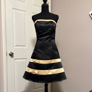 Jessica McClintock Black and Cream Strapless Dress